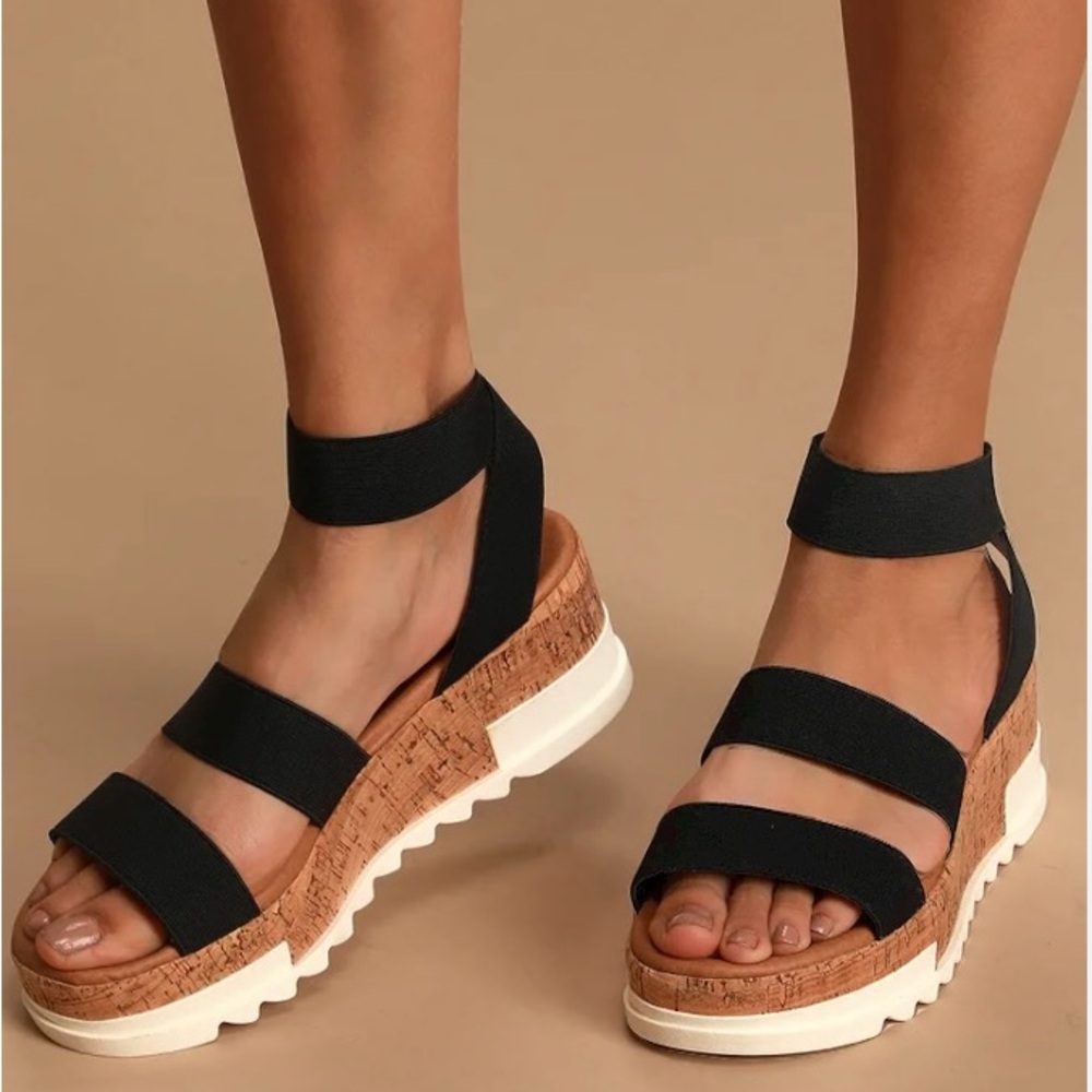 Steve Madden Bandi Elastic Cork Plataform Wedge Sandals. Size 6 1/2